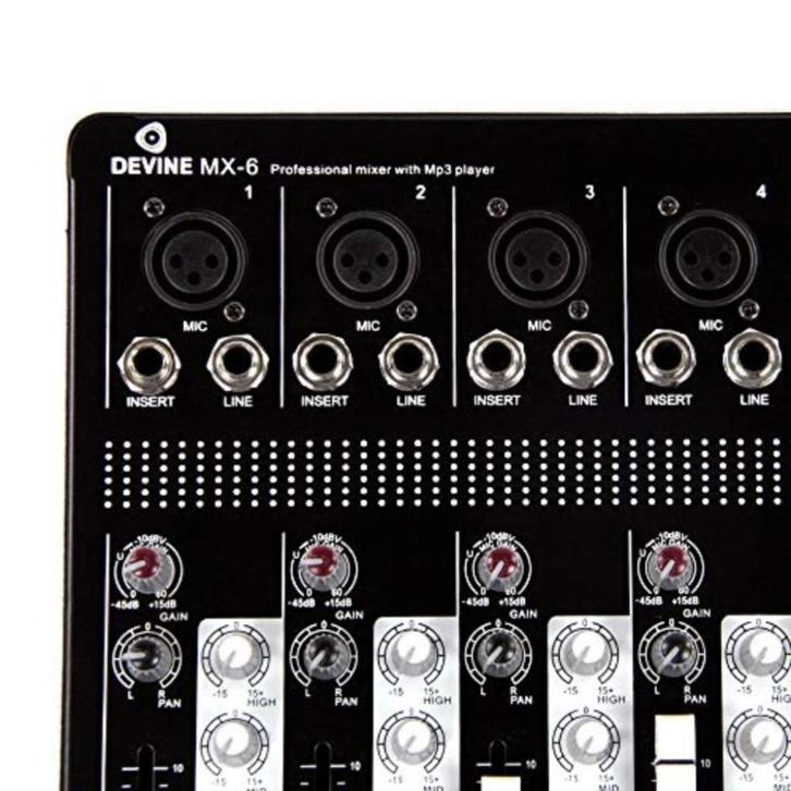 mixer, mengpaneel  DEVINE MX6, Muziek en Instrumenten, Mengpanelen, Zo goed als nieuw, 5 tot 10 kanalen, Microfooningang, Ophalen of Verzenden