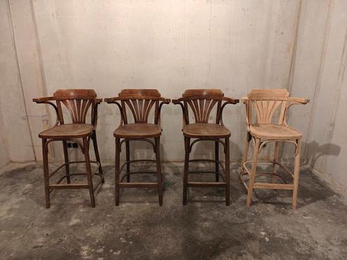 Set van 4 vintage barkrukken, Huis en Inrichting, Barkrukken, Zo goed als nieuw, Hout, Ophalen