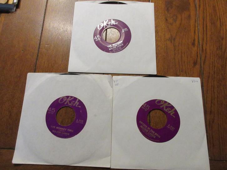 Lot(1) de 3x 45t Major Lance popcorn oldies  original Okeh, Cd's en Dvd's, Vinyl Singles, Gebruikt, Single, R&B en Soul, 7 inch