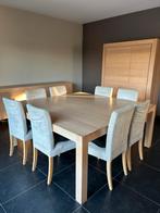 Massief eiken eetkamer – tafel, 8 stoelen, dressoir & kast, Huis en Inrichting, Ophalen, Gebruikt, Stijlvol massief hout, 8 stoelen of meer