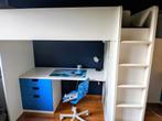 Twee hoogslapers met bureau en bureaustoel, Ophalen, 90 cm, Eenpersoons, Wit