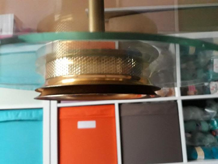 Lustre circulaire verre double plateau, Huis en Inrichting, Lampen | Kroonluchters, Zo goed als nieuw, Glas, Metaal, Ophalen