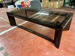 Salontafel in hout met glazen blad, Huis en Inrichting, Ophalen, Gebruikt, 100 tot 150 cm, Glas