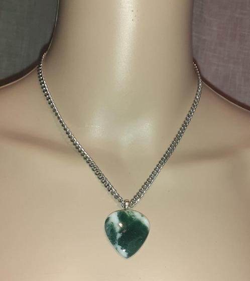 Ketting edelsteen hanger mosagaat vintage, Handtassen en Accessoires, Kettingen, Nieuw, Steen of Mineraal, Groen, Met edelsteen