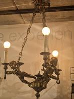 Antieke bronzen hanglamp met drie engelen , putti's mooie st, Antiek en Kunst, Ophalen of Verzenden