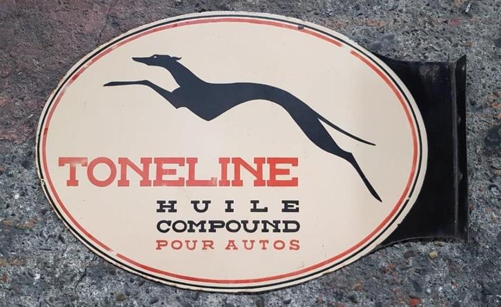 Toneline huile dubbelzijdig olie reclame bord vintage, Verzamelen, Merken en Reclamevoorwerpen, Gebruikt, Reclamebord, Ophalen of Verzenden