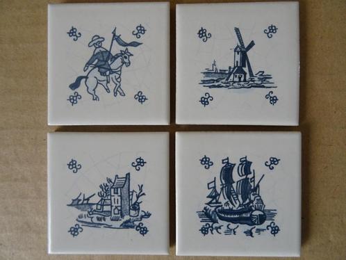 Delfts blauwe tegel miniatuur tegels ruiter molen huis schip, Antiek en Kunst, Curiosa en Brocante, Ophalen of Verzenden