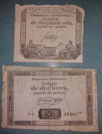 2 Assignaten uit 1793 Frankrijk, Enlèvement ou Envoi, France, Autres valeurs, Série