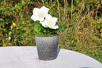 cache pot avec fleur en soie blanche, Jardin & Terrasse, Comme neuf, Synthétique, Enlèvement ou Envoi