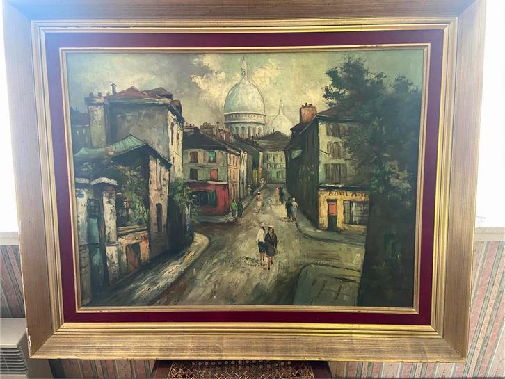 Groot schilderij Monmartre Parijs, Antiek en Kunst, Kunst | Schilderijen | Klassiek, Ophalen