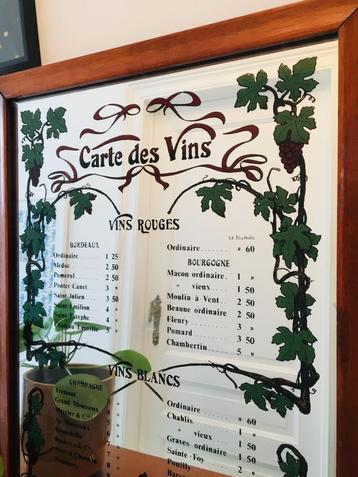 Vintage spiegel - Wijnkaart - Carte des vins