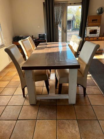 Grenen tafel met doorschijnend bescherm tafelzeil, Enlèvement, Comme neuf, Landelijk, 4 à 6 chaises