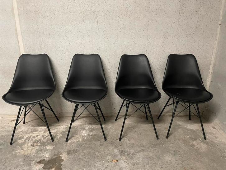 Set van 4 stoelen industriëel design, Huis en Inrichting, Stoelen, Gebruikt, Vier, Metaal, Zwart, Ophalen