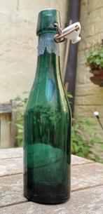 Oude bierfles beugelsluiting blauwgroen glas., Ophalen of Verzenden