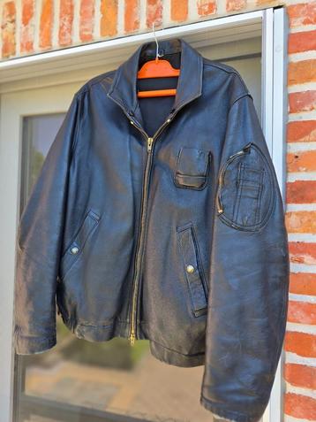 Vintage lederen "piloten"vest, Ophalen, Gedragen, Maat 48/50 (M), Blauw