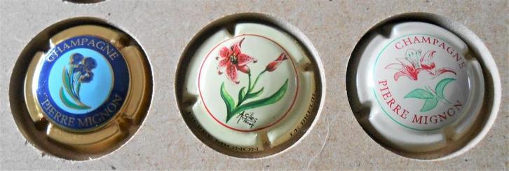 3 Pierre Mignon champagne capsules - bloemen, Verzamelen, Overige Verzamelen, Zo goed als nieuw, Ophalen of Verzenden