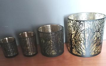 Set van 4 grote glas T lichten met Bomenmotief  beschikbaar voor biedingen