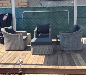 loungeset wicker 3 x éénzit + poef, Osier, Comme neuf, Sets de jardin, Enlèvement