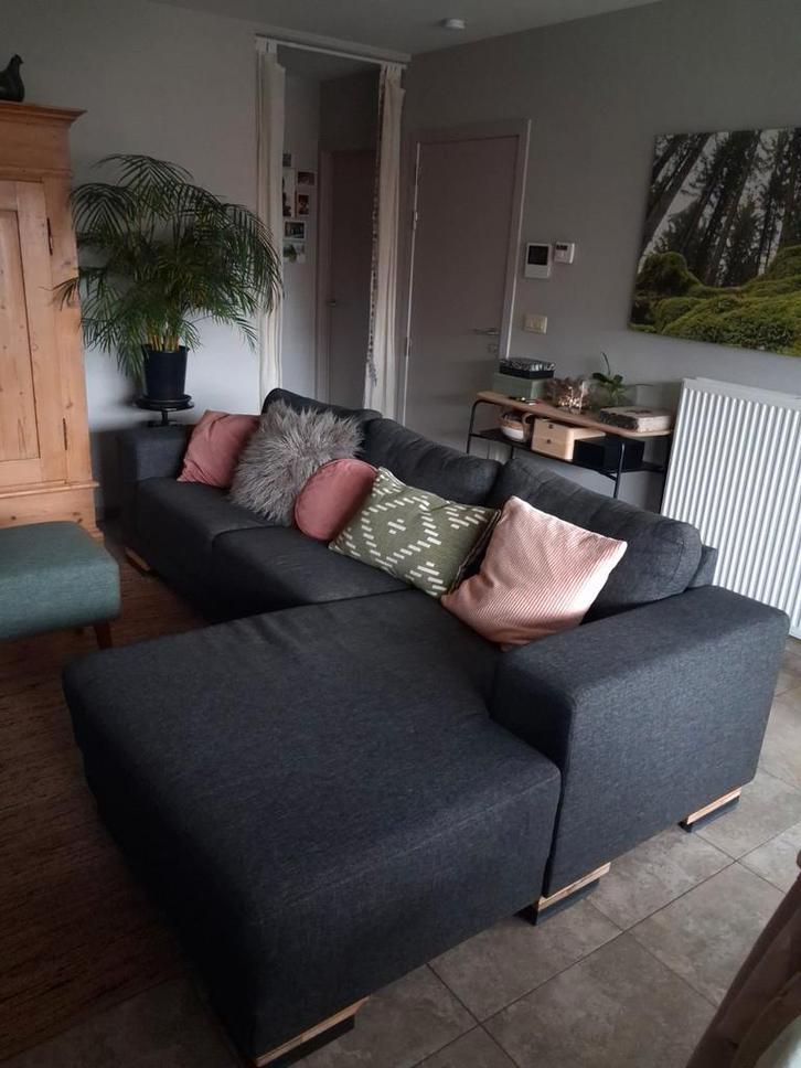 KOOPJE !!! Donkergrijze driezit met longchair, Huis en Inrichting, Zetels | Zetels en Chaises Longues, Ophalen