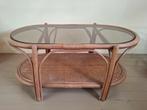 Houten salontafel met glas, Ophalen, Gebruikt, 100 tot 150 cm, Glas