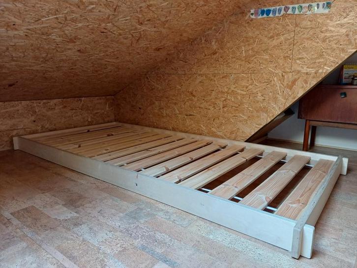 Lit et sommier Tatami / Montessori 90 x 200 cm bois naturel, Huis en Inrichting, Slaapkamer | Bedden, 200 cm, Hout, Ophalen