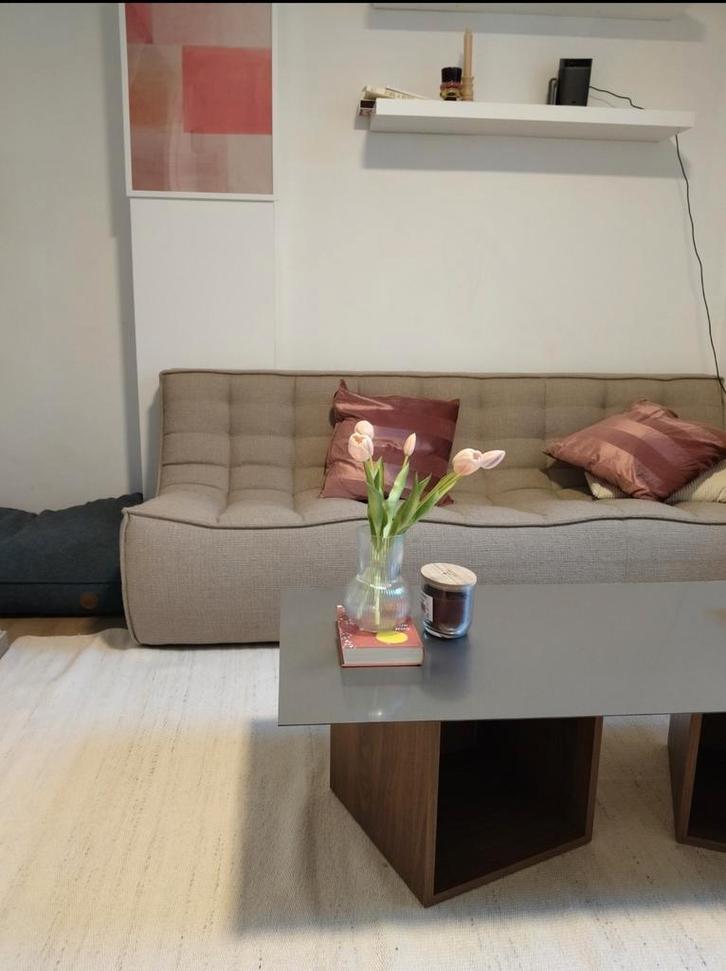 Ethnicraft N701 3-zitsbank - Beige, Huis en Inrichting, Fauteuils, Zo goed als nieuw, Ophalen