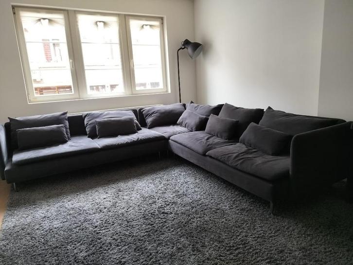 Ikea grijze bank/canapé gris, Huis en Inrichting, Zetels | Zetels, Gebruikt, Hoekbank, Vierpersoons of meer, 75 tot 100 cm, Hout
