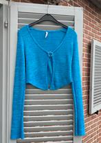 Blauwe cropped cardigan met ring detail - maat 36, Blauw, Ophalen of Verzenden, Zo goed als nieuw, Lange mouw