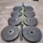Crossmaxx Olympische bumper plates + Atx Olympische barbell, Ophalen, Zo goed als nieuw