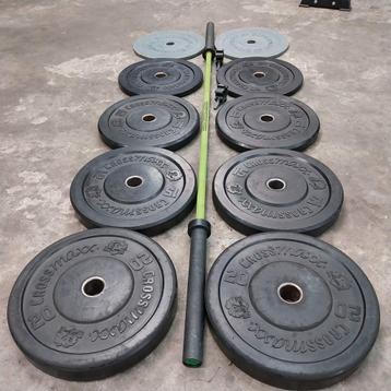Crossmaxx Olympische bumper plates + Atx Olympische barbell  beschikbaar voor biedingen