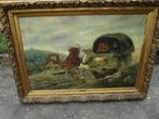 groot schilderij  paarden met koets, Antiek en Kunst, Ophalen