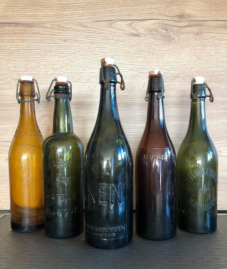 Set van 5 oude bierflesjes, brasserie, Verzamelen, Biermerken, Gebruikt, Flesje(s), Ophalen of Verzenden