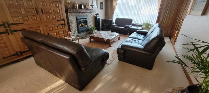 bankstel leder, Huis en Inrichting, Zetels | Zetels, Gebruikt, Leer, Ophalen