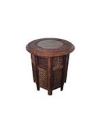 Indiaanse bijzettafel seesam hout handgesneden, Minder dan 55 cm, Rond, Zo goed als nieuw, Hout