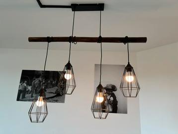 Lampes suspendues industrielles 4x avec Philips Smart LED, Enlèvement, Comme neuf, Bois