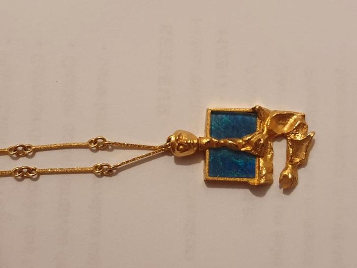 Lapponia „Zeno” halsketting in 14 karaat goud en opaal, Handtassen en Accessoires, Broches, Goud, Geel, Ophalen