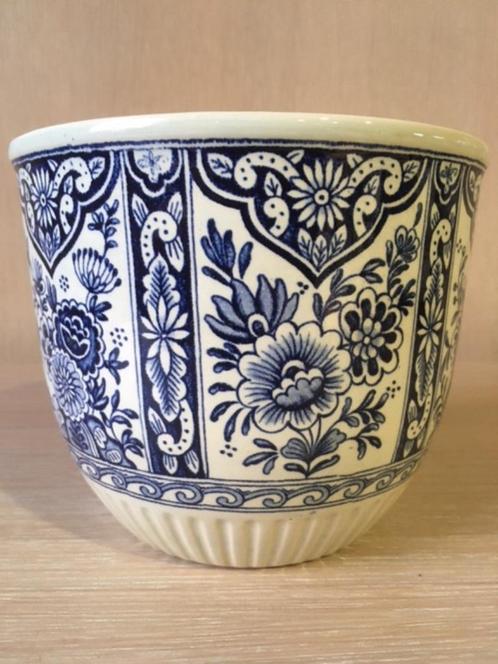 Delftblauwe cache-pot / bloempot Boch (Royal Sphinx vintage), Tuin en Terras, Bloempotten, Gebruikt, Aardewerk, Minder dan 40 cm