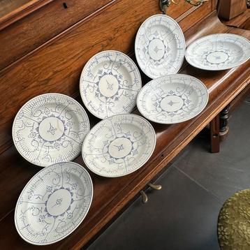 7x Vintage Boch Copenhague diepe borden – blauw wit beschikbaar voor biedingen