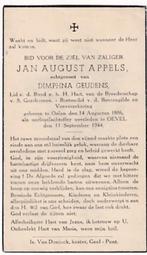 jan Appels Olen Bevrijding gesneuveld Oevel 1944, Bidprentje, Ophalen of Verzenden