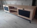 Tv meubel naturelkleur en zwart staal 180 cm, Huis en Inrichting, Kasten |Televisiemeubels, Nieuw, Ophalen