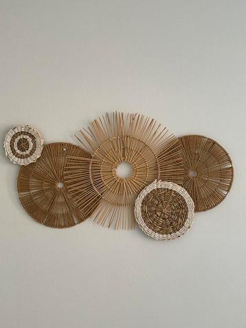 Wanddecoratie beige en witte rotan, jute en touw 75 x 43 cm beschikbaar voor biedingen