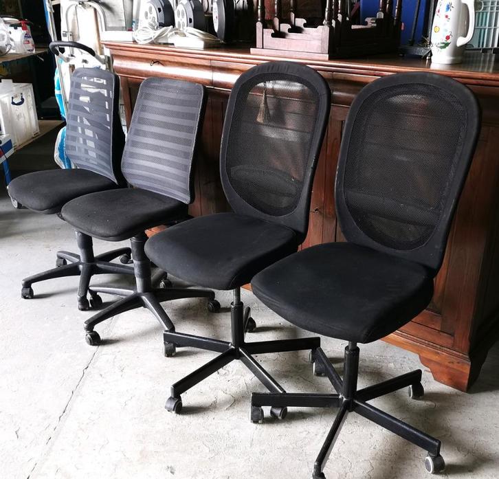 4 chaises de bureau ergonomiques avec revêtement amovible, Maison & Meubles, Chaises de bureau, Utilisé, Chaise de bureau, Noir