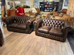 originele engelse springvale chesterfield salon antiek bruin, Ophalen of Verzenden