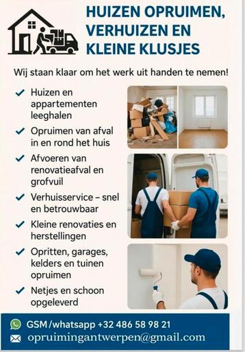 Huizen opruimen, verhuizen en kleine klusjes beschikbaar voor biedingen