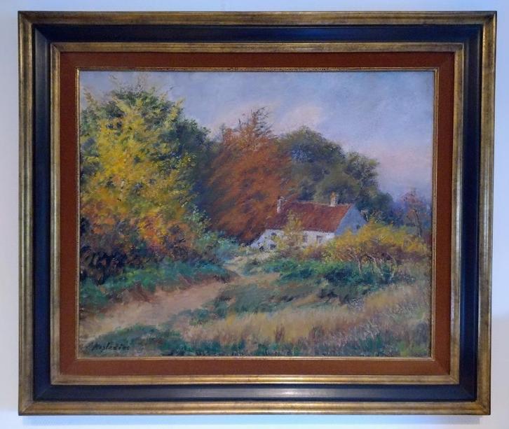 HAZLEDINE Alfred. Het oude huisje met rieten dak. 80x65cm., Antiek en Kunst, Kunst | Schilderijen | Klassiek, Ophalen