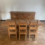 Franse volle eiken eetkamertafel, Ophalen, Gebruikt, Eikenhout, 50 tot 100 cm