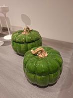 Deux bonbonnières citrouilles en barbotine.  Faience émaillé, Enlèvement ou Envoi