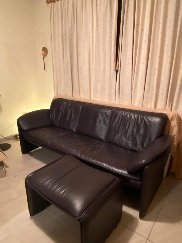 Designsofa met voetbank, Maison & Meubles, Canapés | Salons, Utilisé, Banc droit, Trois personnes, 200 à 250 cm, 75 à 100 cm, Cuir