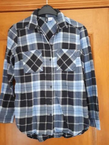 Ruiten blouse - lange mouw - H&M - blauw - maat 38, Kleding | Dames, Maat 38/40 (M), H&M, Zo goed als nieuw, Verzenden