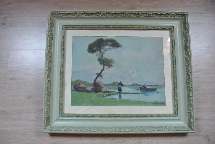 Groot pastelschilderij mooi ingelijst en gesigneerd, Antiek en Kunst, Kunst | Schilderijen | Klassiek, Ophalen